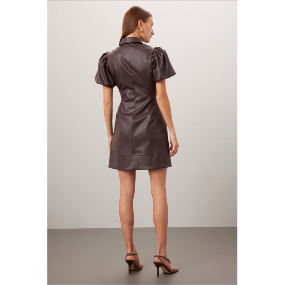 Toccin Puff Sleeve Faux Leather Dress, Size: 10 - Picture 4 of 9